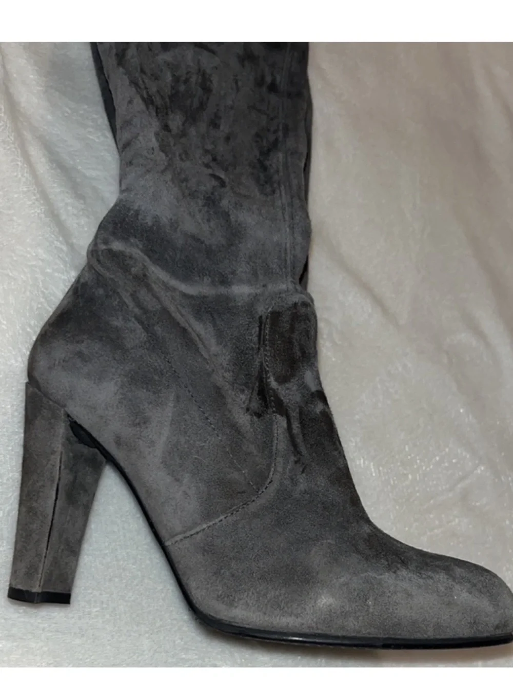 Stuart Weitzman Highland Charcoal Gray Over-the-Knee Suede Block Heeled Boots